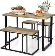 Set di Tavolo da Pranzo da 4 Pezzi, Tavolo da Cucina con Panca e 2 Sgabelli, Set di Mobili Salvaspazio con Struttura in Metallo per Cucina, Sala da Pranzo e Ristorante