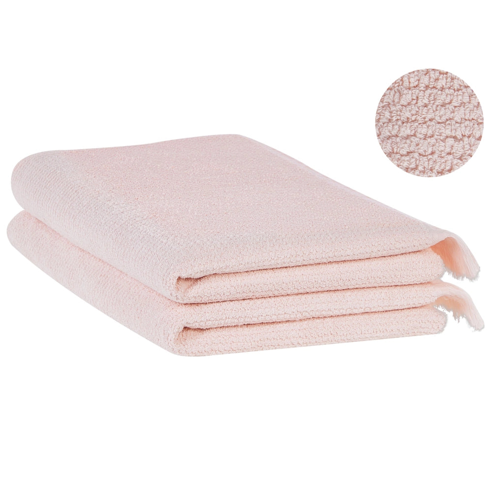 Set di 2 asciugamani bagno in spugna di cotone rosa pastello con nappe decorative
