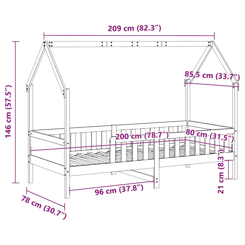 Giroletto Casetta Bambini Bianco 80x200 cm Legno Massello Pino 850705