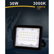 Trade Shop - Faro Faretto Led Proiettore Esterno Nero 30w Ip65 Luce 6500k 4000k 3000k Fs30w-n - -bianco Caldo      -