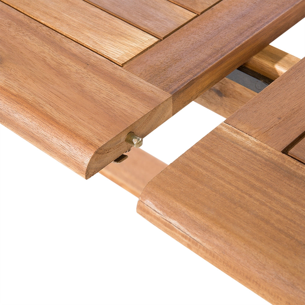 Set da pranzo per esterni in legno di acacia chiaro con cuscini grigio scuro tavolo a 8 posti sedie pieghevoli design rustico