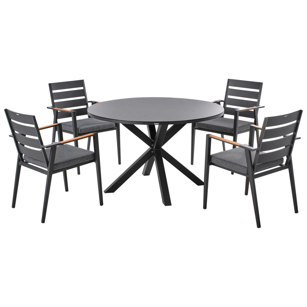 Set da pranzo da giardino a 4 posti con tavolo in alluminio e piano grigio con sedie con cuscini giardino terrazzo elegante