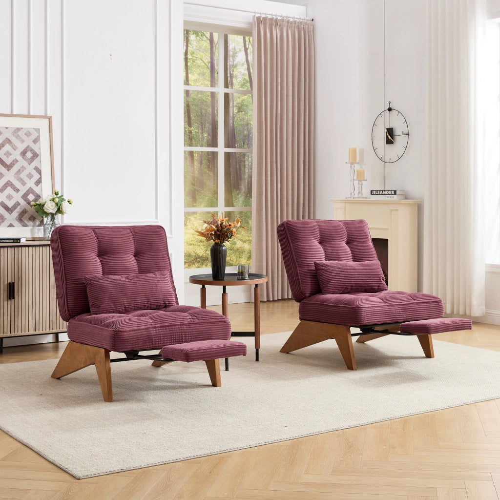 OKWISH Poltrona Relax in Velluto a Coste, Schienale Regolabile con Cuscino Lombare e Gambe in Legno Massello, Rosso Vino