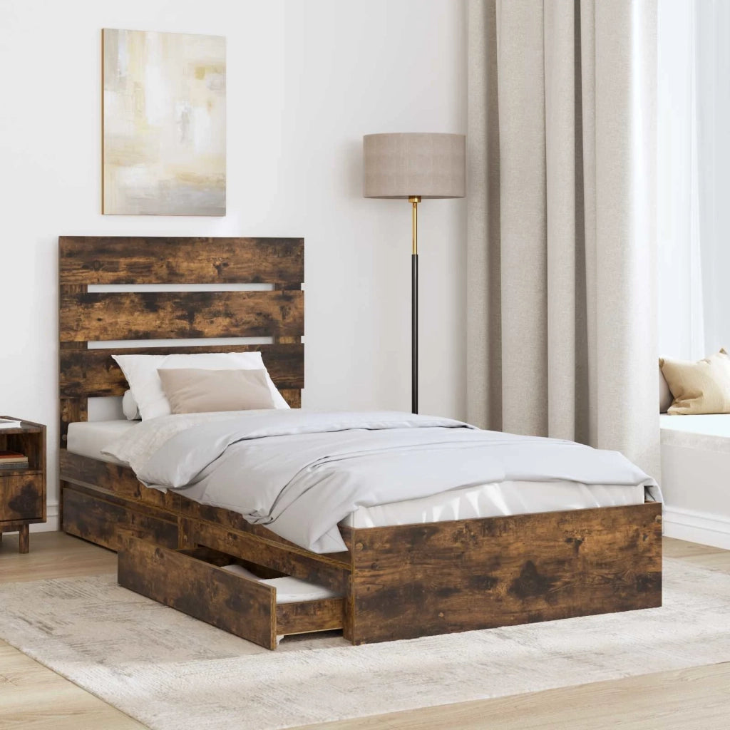 Letto con Contenitore Rovere fumé 70 x 190 cm Legno multistrato 3411936
