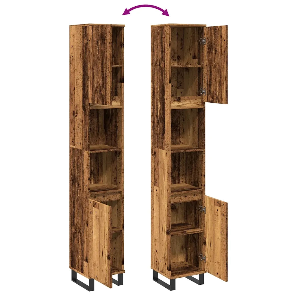 Armadietto Bagno Legno Antico 30x30x190 cm in Legno Multistrato
