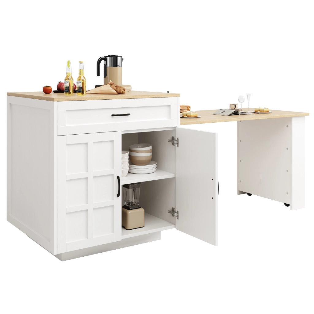 Tavolo da pranzo estensibile con 1 cassetto e vani aperti; per cucina e soggiorno; bianco; 133 × 70 × 93;5 cm