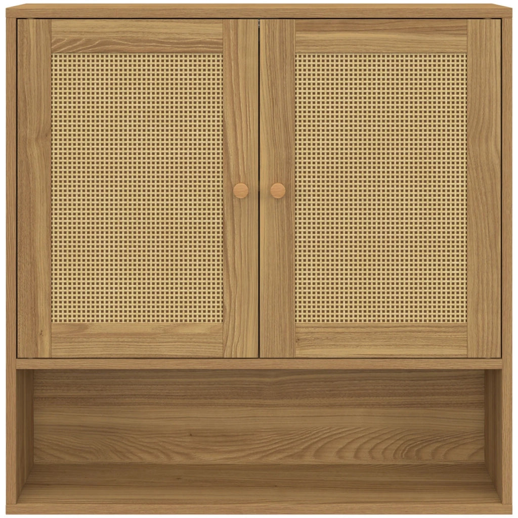 IDMarket - Mobile da bagno sospeso HANAE con 2 ante e ripiano, effetto intrecciato naturale
