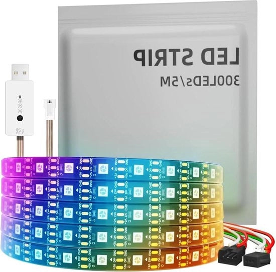 Striscia LED WS2812B - 5050 SMD - 256 RGBIC - Design DIY - Decorazione per la casa - Nero - 300 led - 5 m