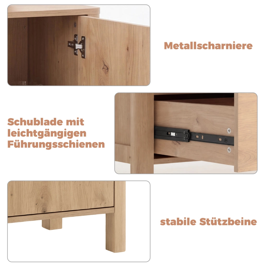Credenza moderna con 3 cassetti e 2 ante 120 x 40 x 80 cm; effetto rovere; maniglie in metallo