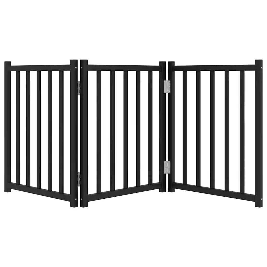 Cancello Cani Pieghevole 3 Pannelli Nero 150 cm Massello Abete 352284