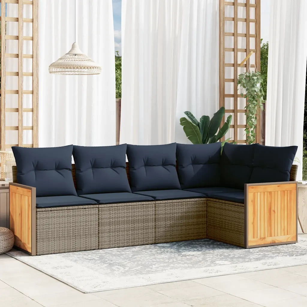 Set Divani da Giardino 5 pz con Cuscini Grigio in Polyrattan 3227629