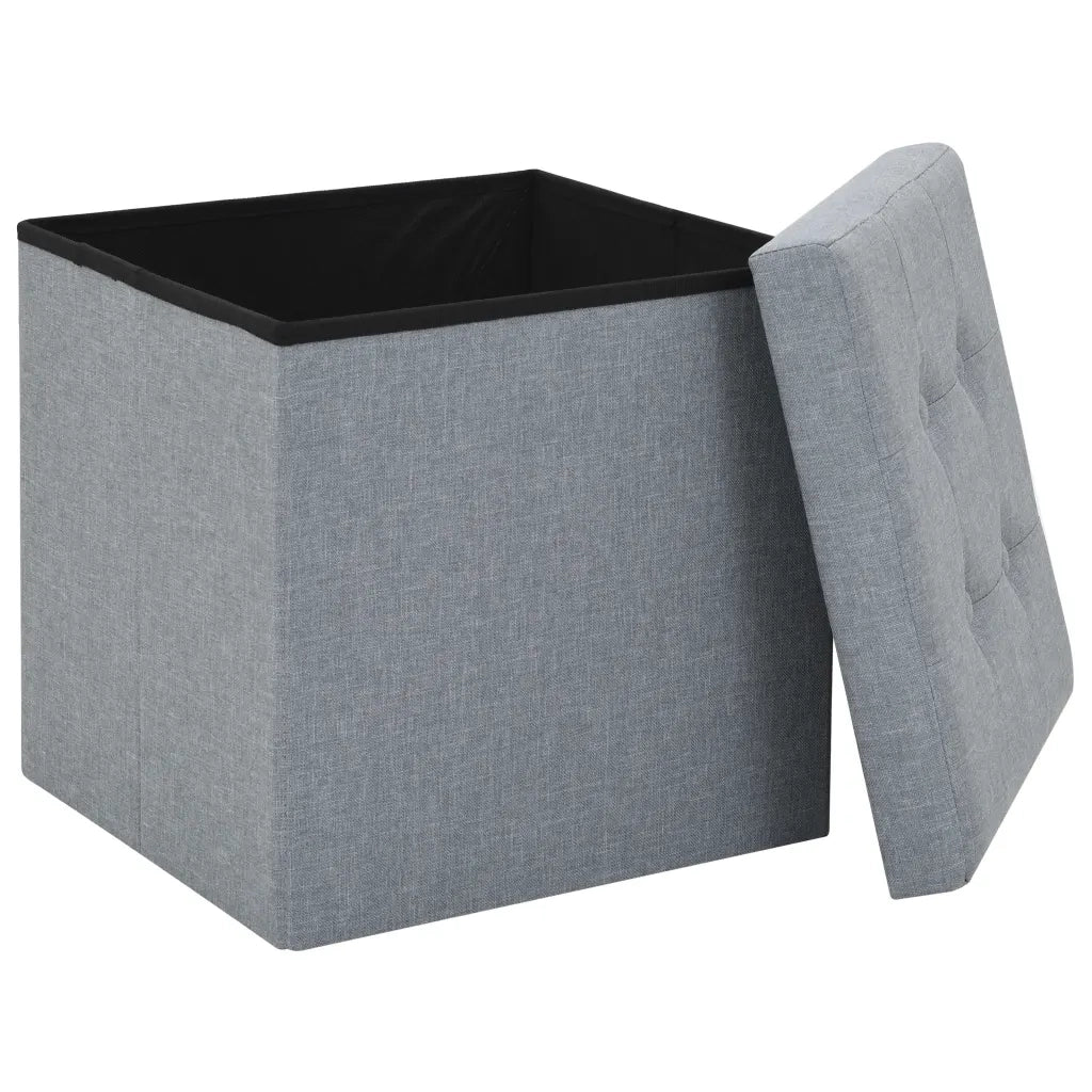 Pouf Pieghevoli con Contenitore 2pz Grigio Chiaro in Simil Lino 247080