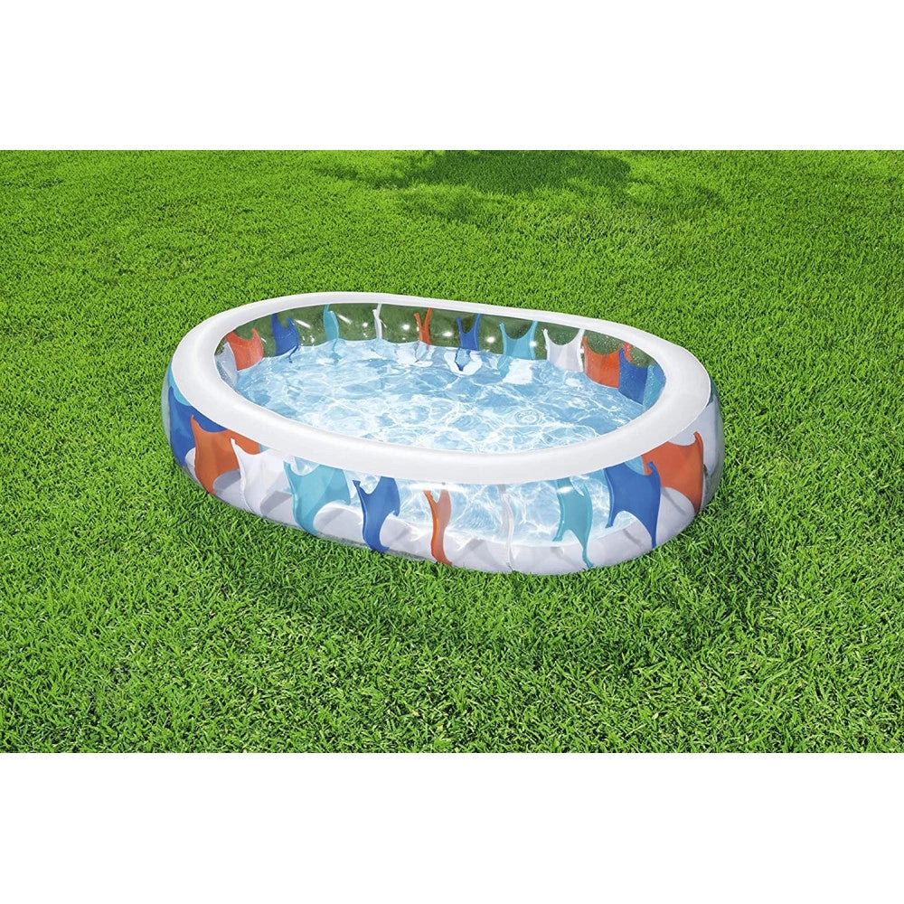 Trade Shop - Piscina Ovale Gonfiabile 229x152x51 Cm Bordi Spessi Per Famiglia Bambini Estate -