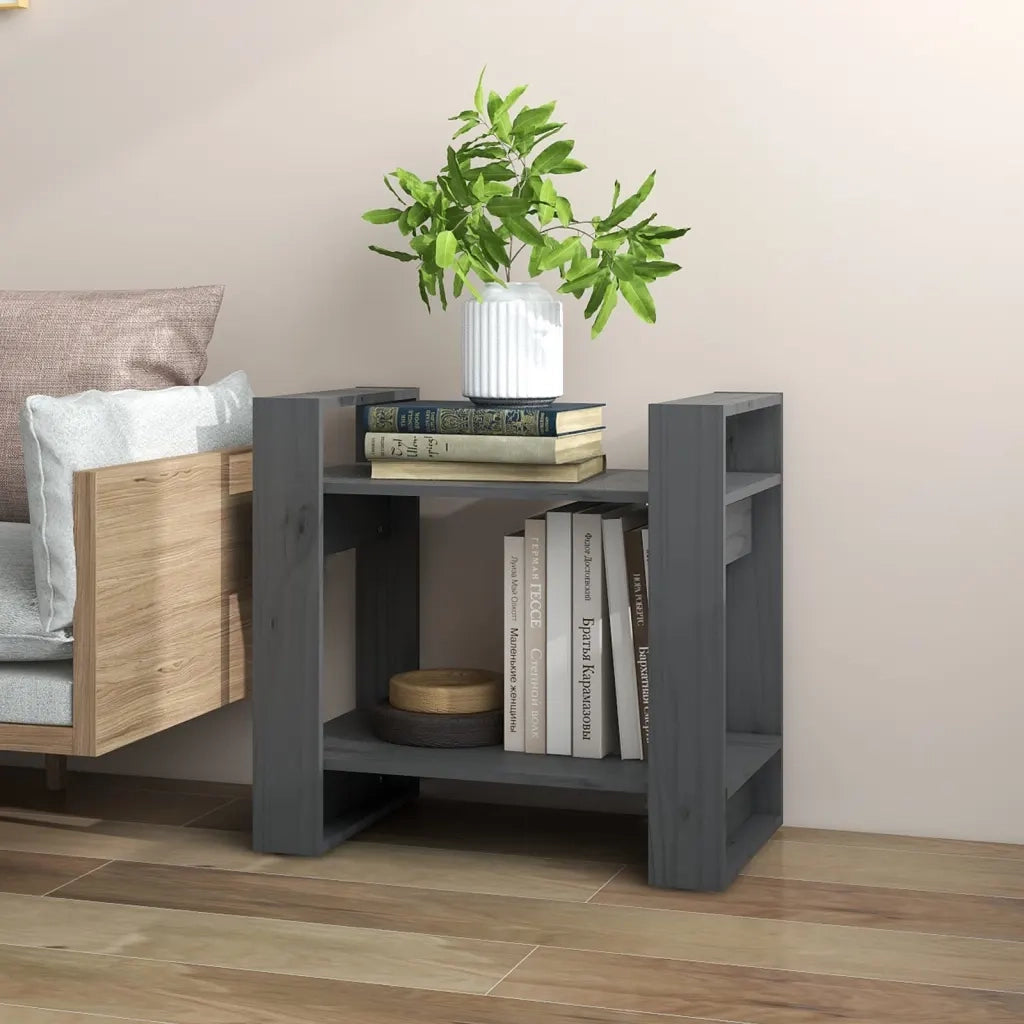 Libreria Divisorio-Scaffale per Libri-Mobile di Stoccaggio Grigio 60x35x57 cm in Legno Massello di Pino