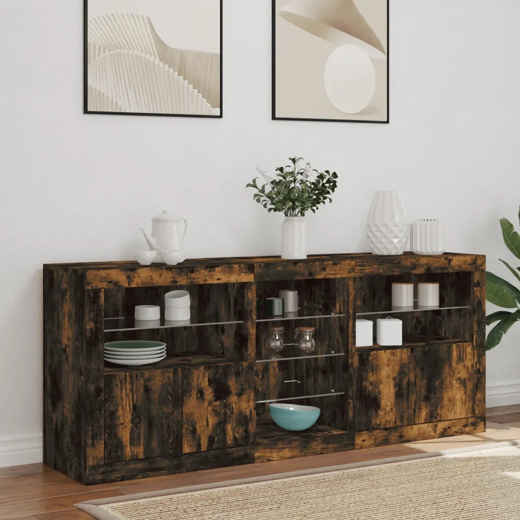 Credenza con Luci LED Rovere Fumo 162x37x67 cm 3209034