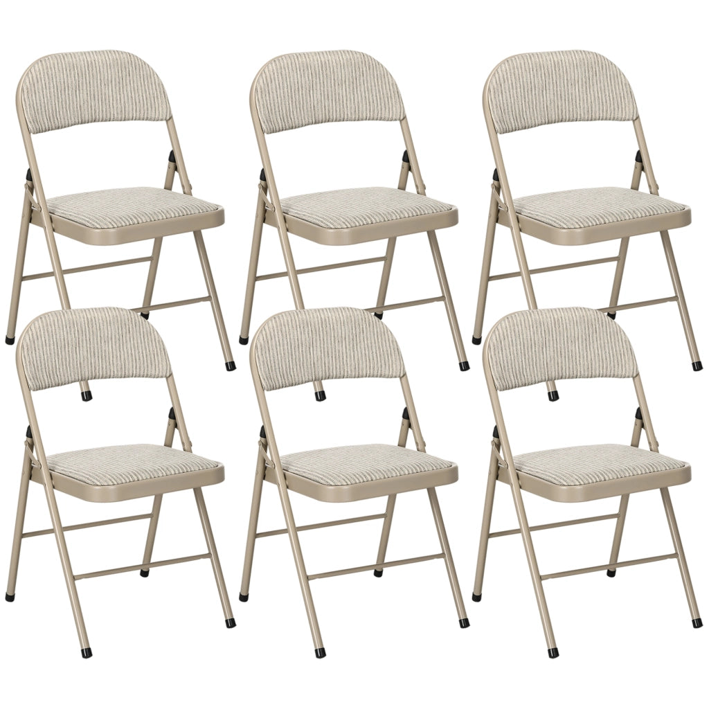 Set di 6 Sedie Pieghevoli Moderne in Acciaio e Poliestere. 45x46x78 cm. Beige