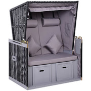 Doppia sdraio da giardino in rattan PE con tetto protettivo e porta bicchieri integrato colore grigio design moderno compatto e resistente