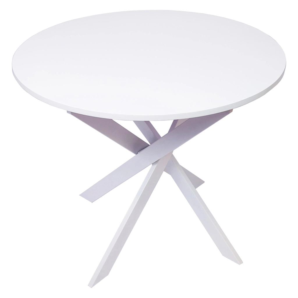 Tavolo da pranzo rotondo ZEN, 90x90x77cm, per 4 persone, Colore bianco opaco, Gambe in metallo laccato bianco opaco RF1143