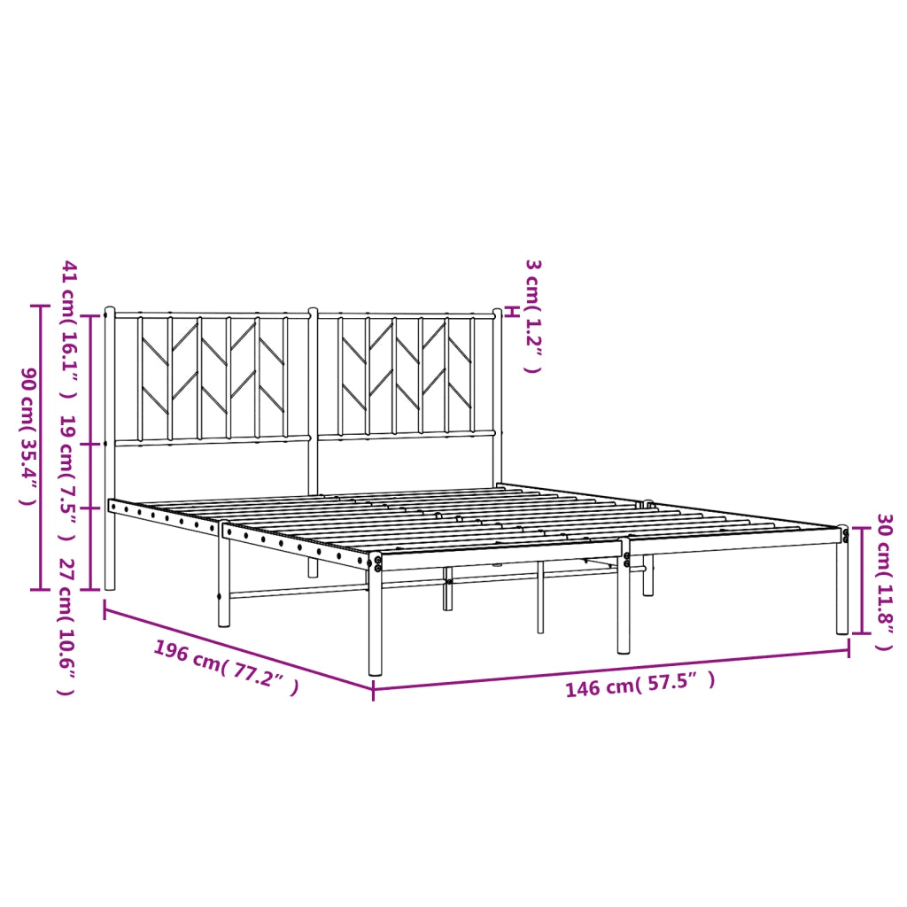 Letto matrimoniale | Letto per adulti | Giroletto con Testiera Metallo Bianco 140x190 cm