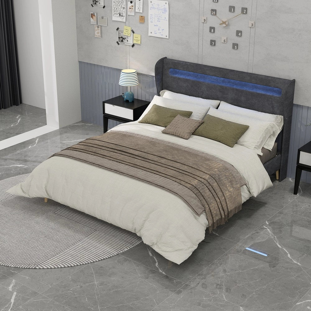 Letto imbottito con testiera LED ¨C Minimal ¨C Grigio 160x200 cm