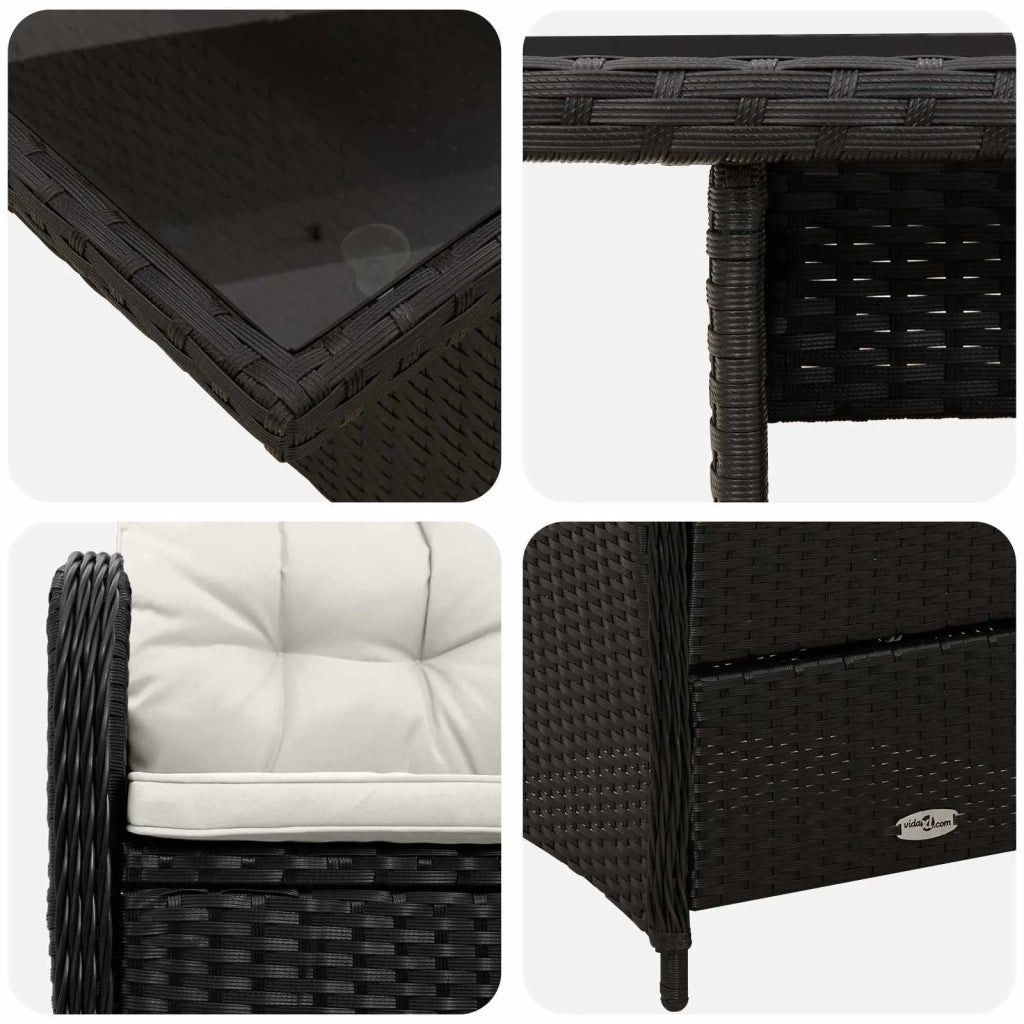 Set da pranzo per esterni 3 pz Nero e Bianco Crema polyrattan 3422402
