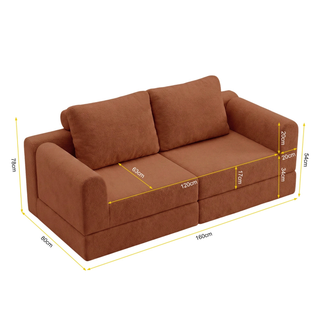Divano letto convertibile in flanella marrone; 93 x 37 x 37 cm