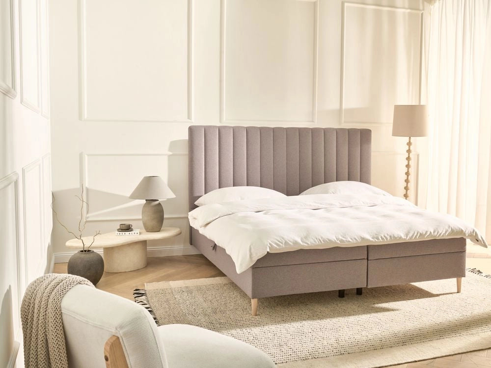 Divano letto matrimoniale con contenitore sollevabile imbottito con testiera 180 x 200 cm tortora