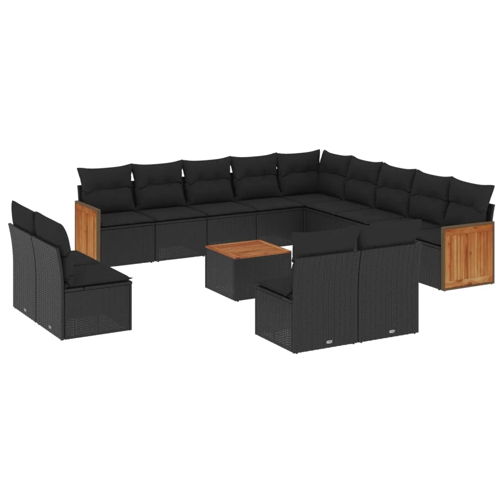 Set Divani da Giardino 14pz con Cuscini in Polyrattan Nero