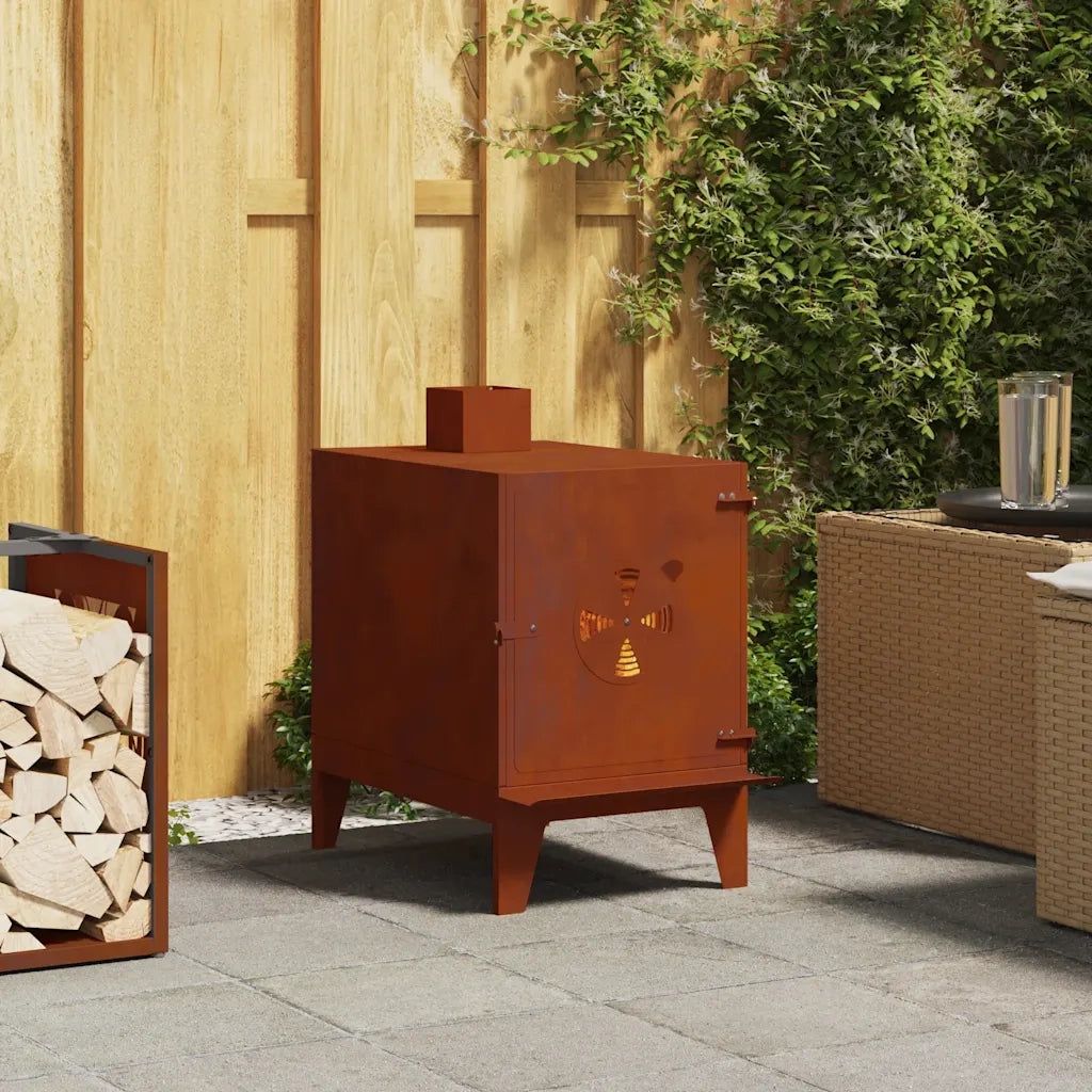 Stufa da Campeggio-Stufa a Legna 35x50x60 cm in Acciaio Corten