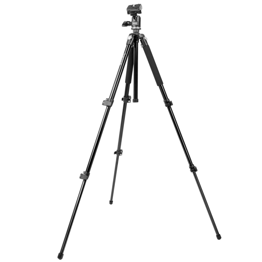 Mantona Basic Scout Max Set Treppiede fotografico, treppiede per fotocamera fino a 160 cm + braccio di estensione, testa a sfera colonna centrale reversibile