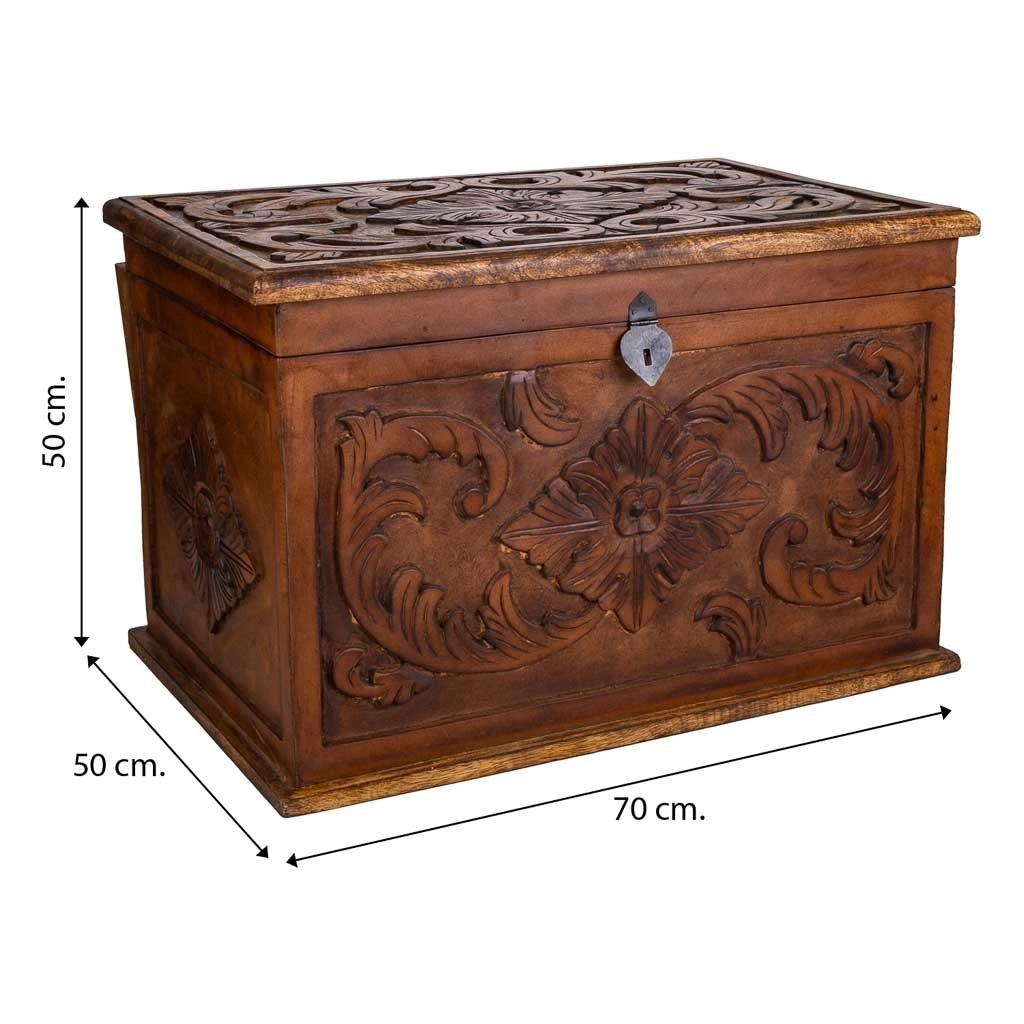 Baule in legno fatto a mano marrone 70x50x50h