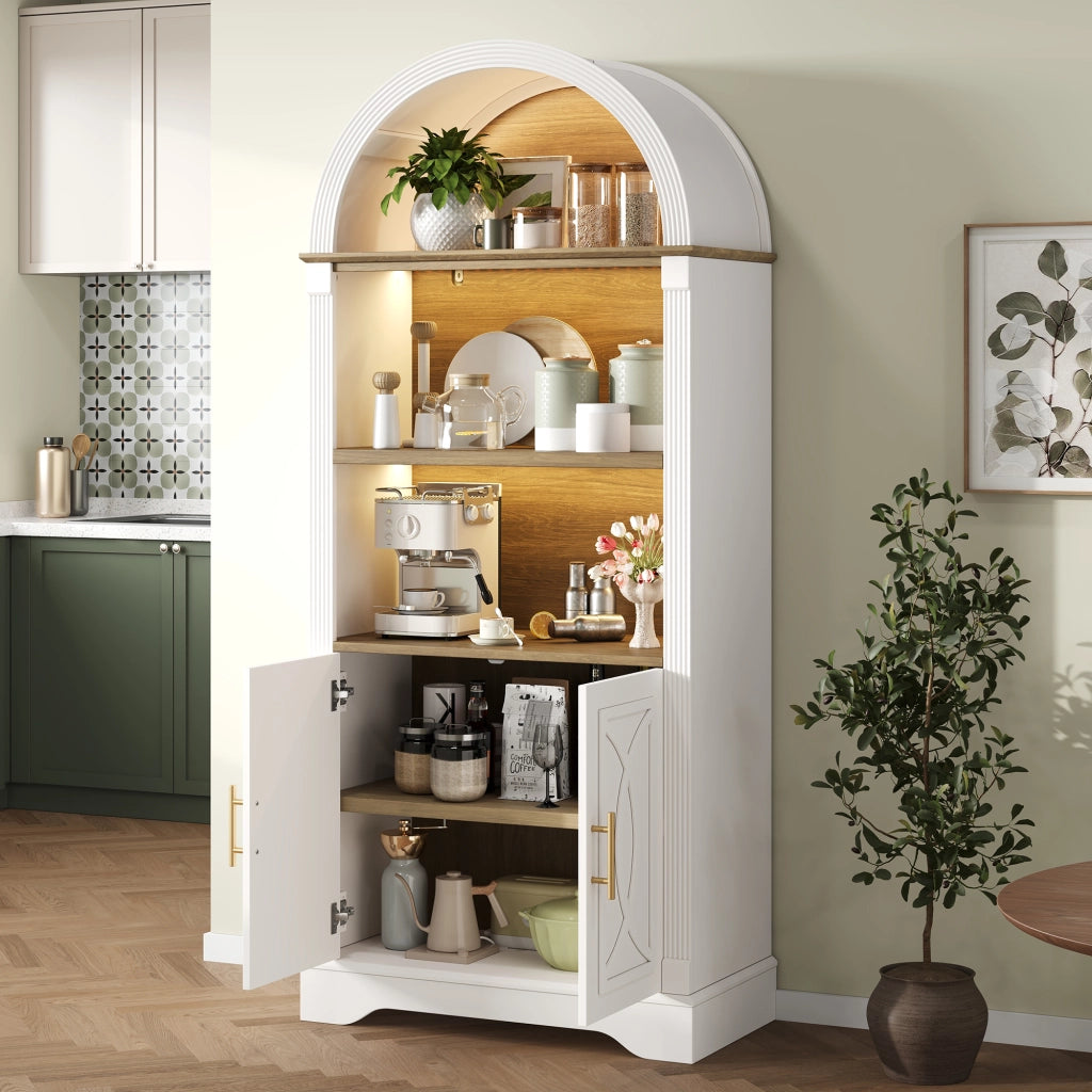 Credenza da cucina con 2 ante; 3 vani e LED - per cucina - 76.2x40.1x180 cm - bianco
