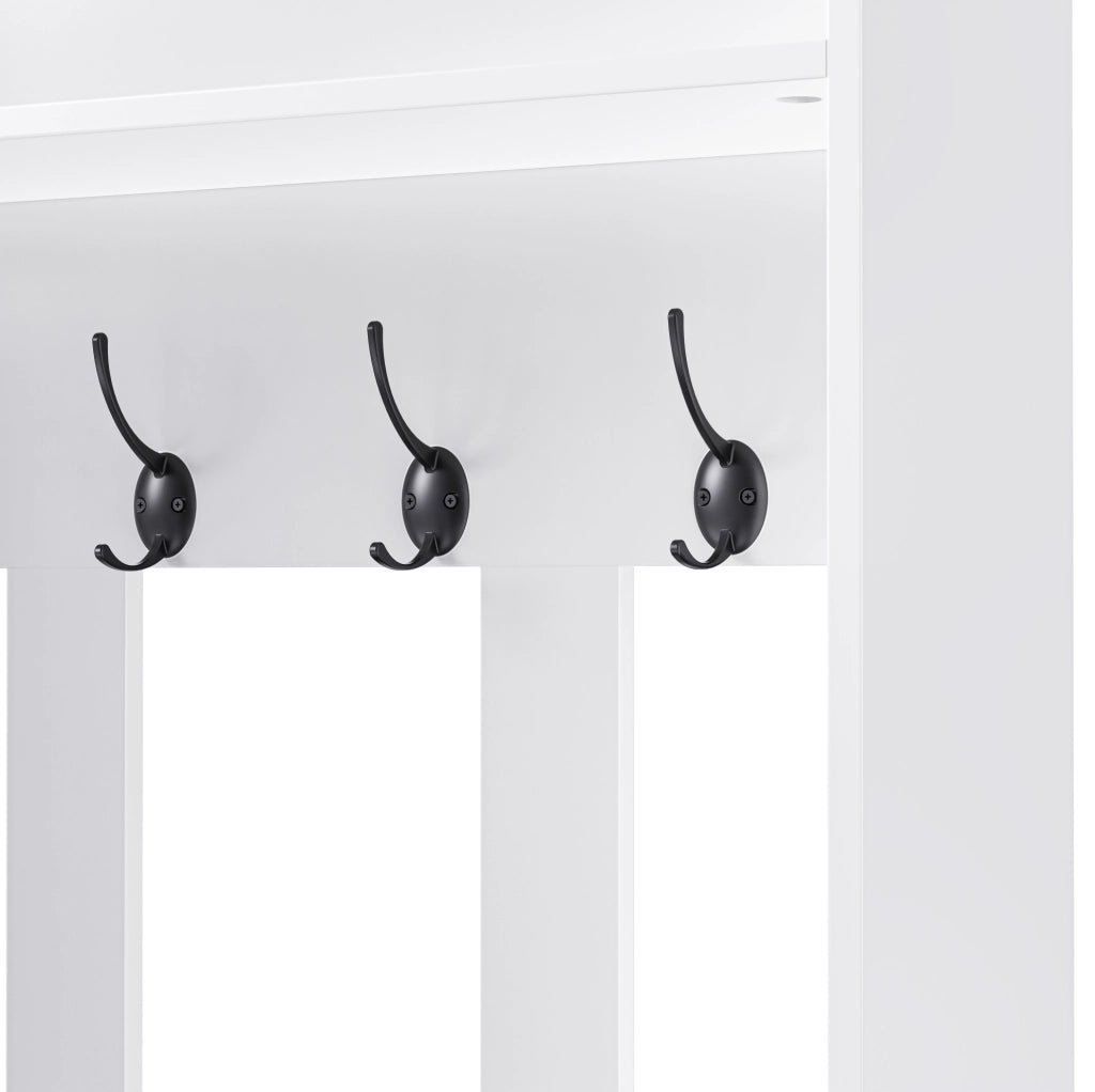 Mobile ingresso multifunzione con panca; 4 ganci; cassetti e pannello forato; bianco 100x35x180 cm