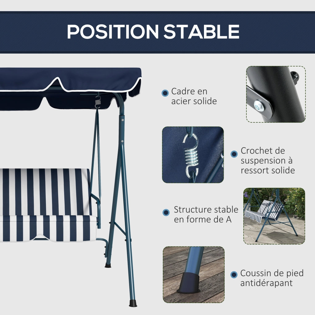 Amaca da Giardino 3 Posti con Cuscini ¨C zephmum ¨C Grigio Nero