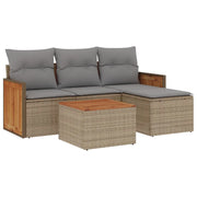 Set Divano da Giardino 5 pz | Set Salotto da Giardino con Cuscini Beige in Polyrattan