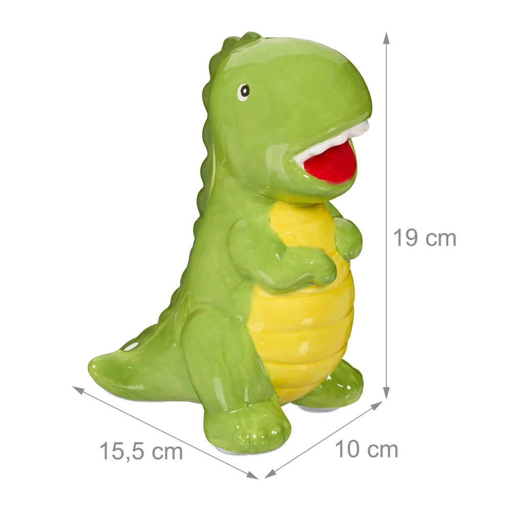 Salvadanaio a forma di dinosauro 19 x 10 x 15,5 cm elemento decorativo giocoso idea regalo in ceramica verde 13_0016204