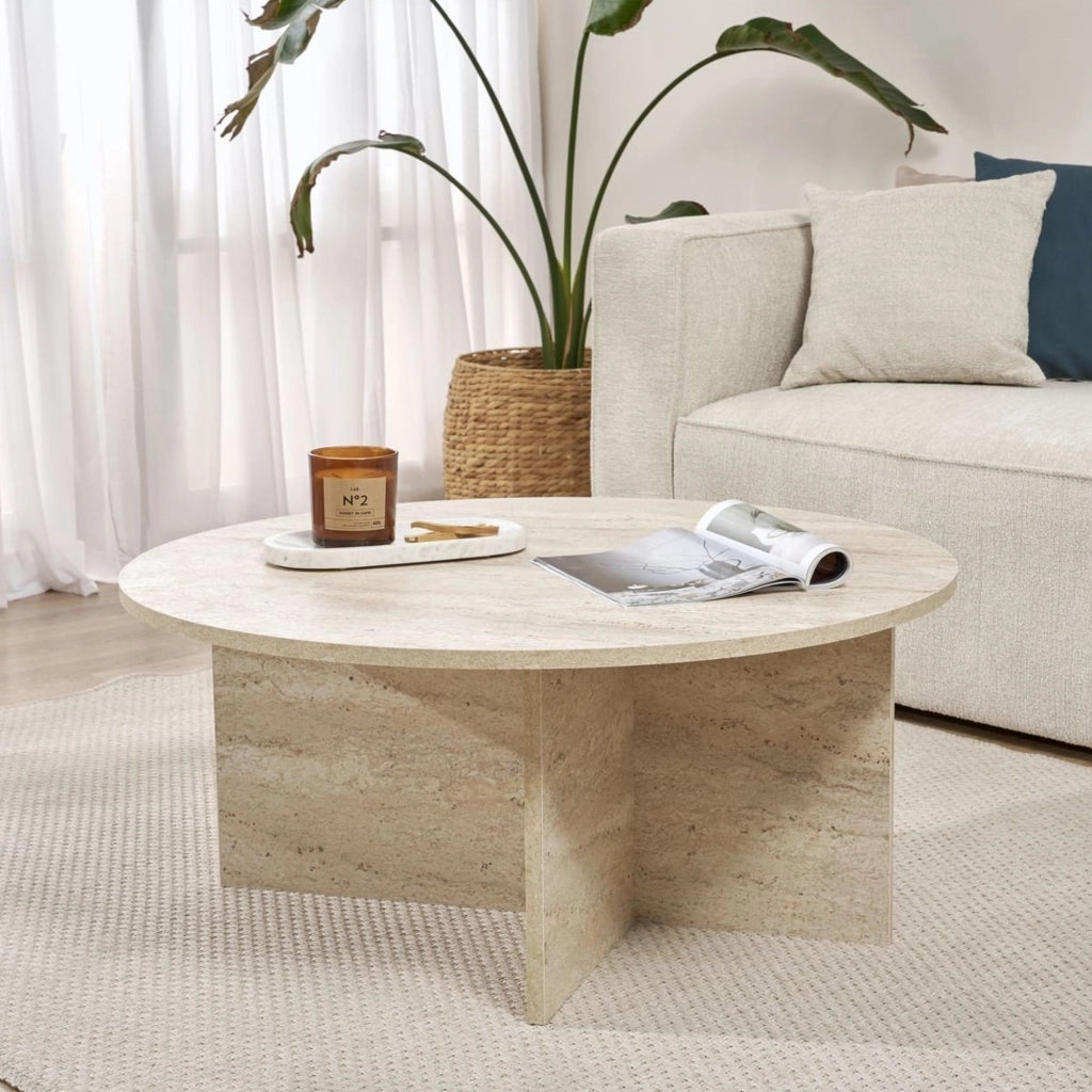 Simbario, Tavolino da Salotto Forma Rotondo, 90x90x40h cm Bianco Marmo