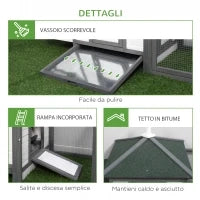 Pollaio da Giardino Prefabbricato in Legno 196x76x97cm, Bianco e Grigio