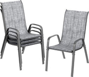 Set di 4 sedie per giardino - Metalliche - Stoccabili - Resistenti alle intemperie - Piume di tessuto ad alta efficienza - Adatte per terrazza - e balcone - Comode e rilassanti - Capacità di carico 150 kg - Grigio