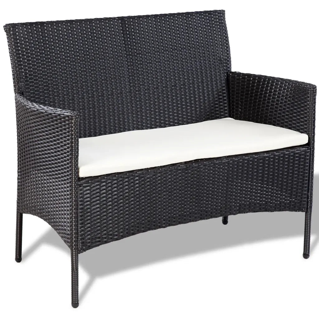 Set Divani da Giardino 4 pz con Cuscini in Polyrattan Nero cod mxl 39502
