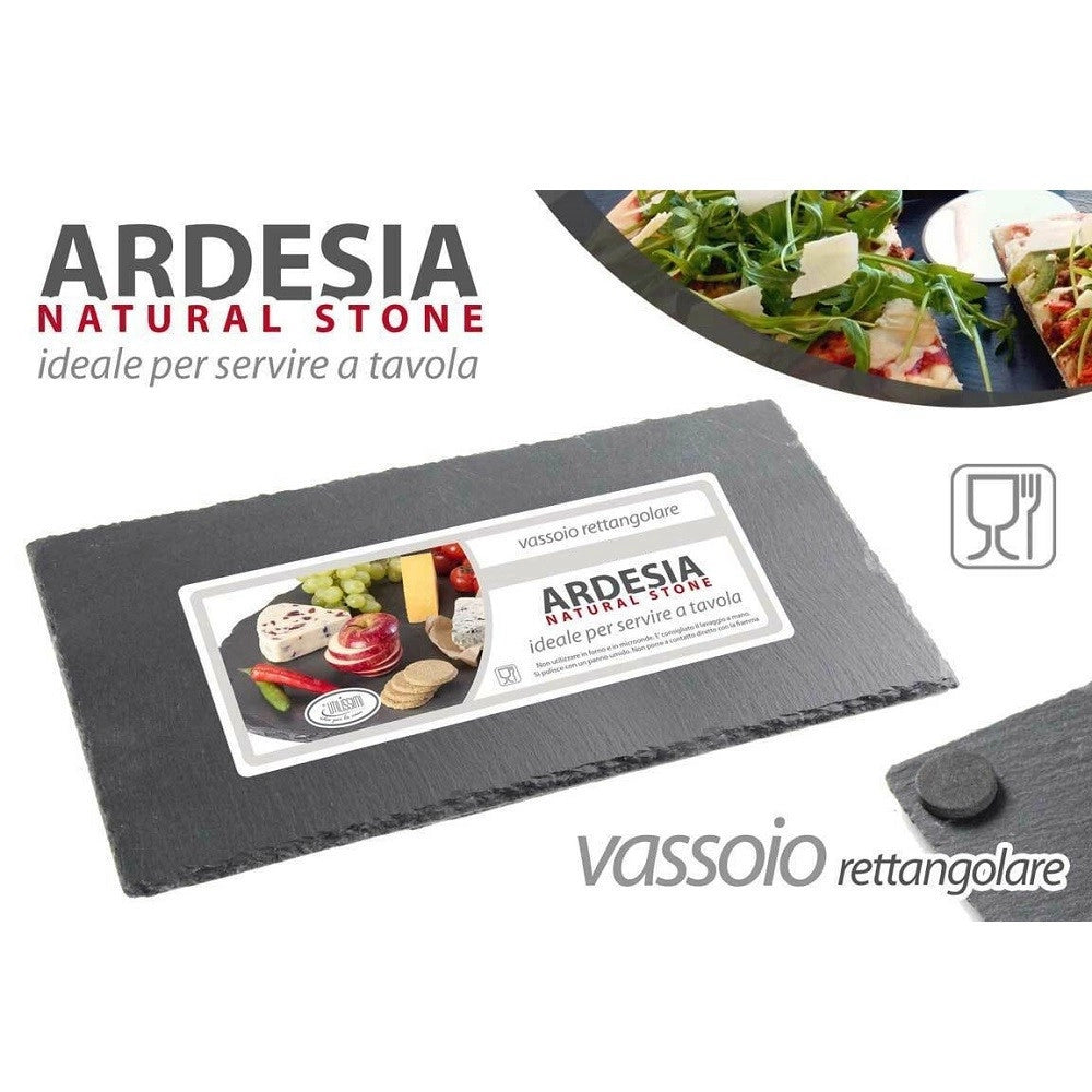 Trade Shop - Vassoio Ardesia Natural Stone Piatto Rettangolare Portata Tavola 40x20 Cm 752216 -
