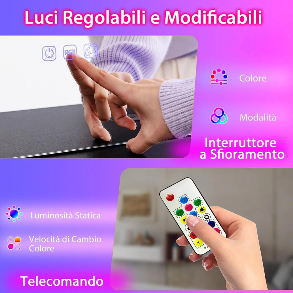 Toeletta da Trucco con Specchio e Luci, Tavolo da Trucco con Sgabello, Porta 7 Luci LED Dinamiche e 7 Luci Statiche Dimmerabili, Porte USB e 4 Cassetti, 80x40x137 cm (Bianco)