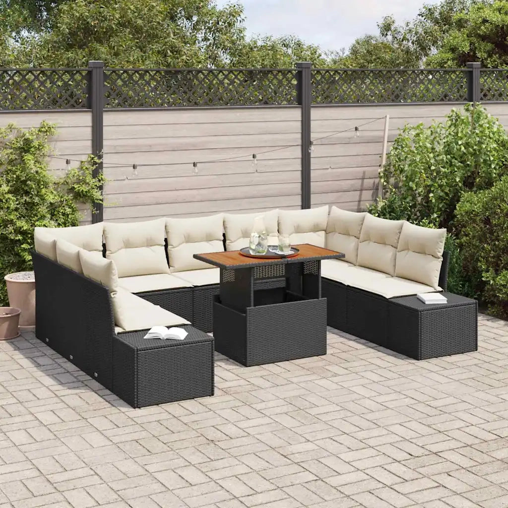Set da Pranzo per Giardino con cuscino 10 pcs Nero e Crema 3350005