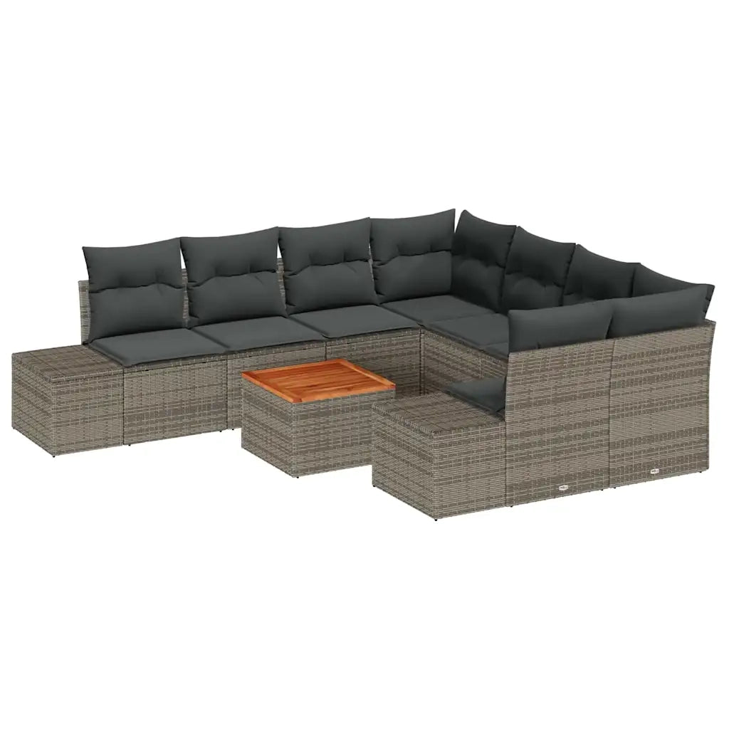Set Divano da Giardino 9 pcs Grigio polyrattan