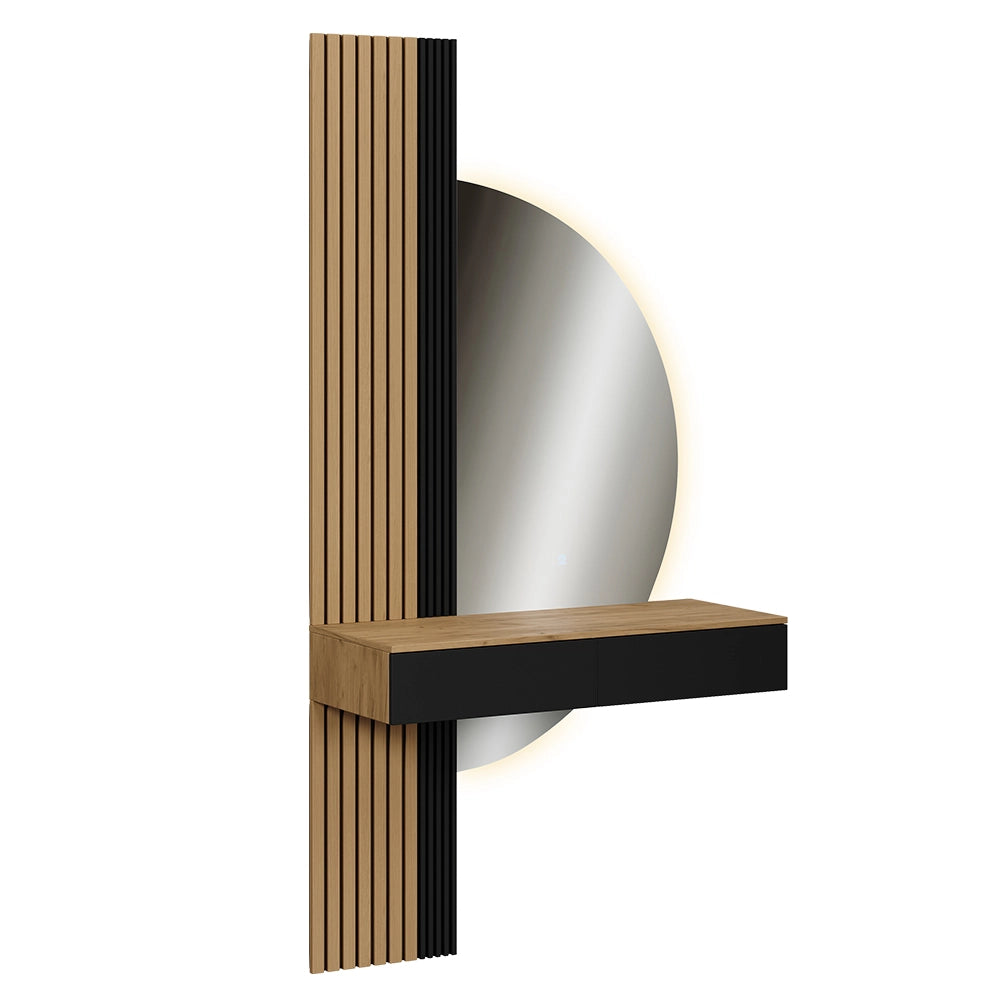 Vicco Tavolo da toeletta Quercia/nero 100 cm con specchio a LED