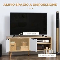 Mobile TV 46" max in Truciolato e Legno con 2 Ripiani Aperti e Armadietto, 110x39x48.8 cm