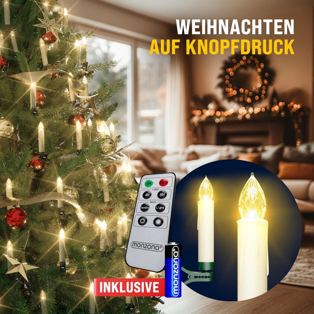Deuba® Set 20 Candele a LED Albero di Natale Luce Bianca Batteria Wireless con Timer e Telecomando Lucine Natalizie