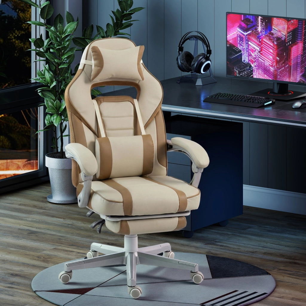 Sedia Gaming Reclinabile ¨C Xylo ¨C Crema con Poggiapiedi Retrattile e Supporto Lombare