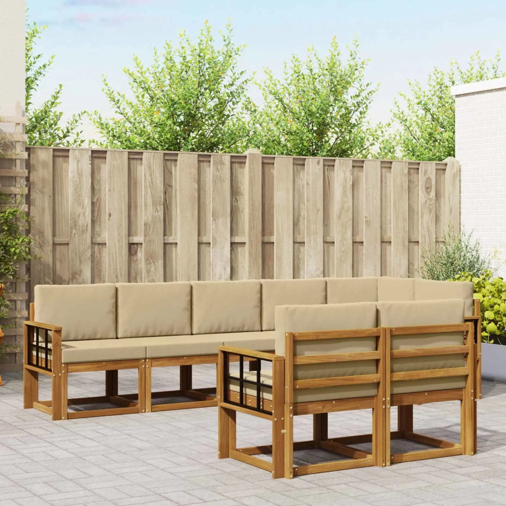 Set di divani da esterno con cuscino 8 pcs Naturale e Beige