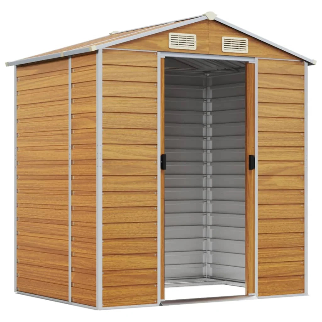 Casetta da giardino cabina ripostiglio casetta da esterno robusta casetta per attrezzi colore chiaro 191 x 130 x 198 cm acciaio zincato marrone 02_0022288
